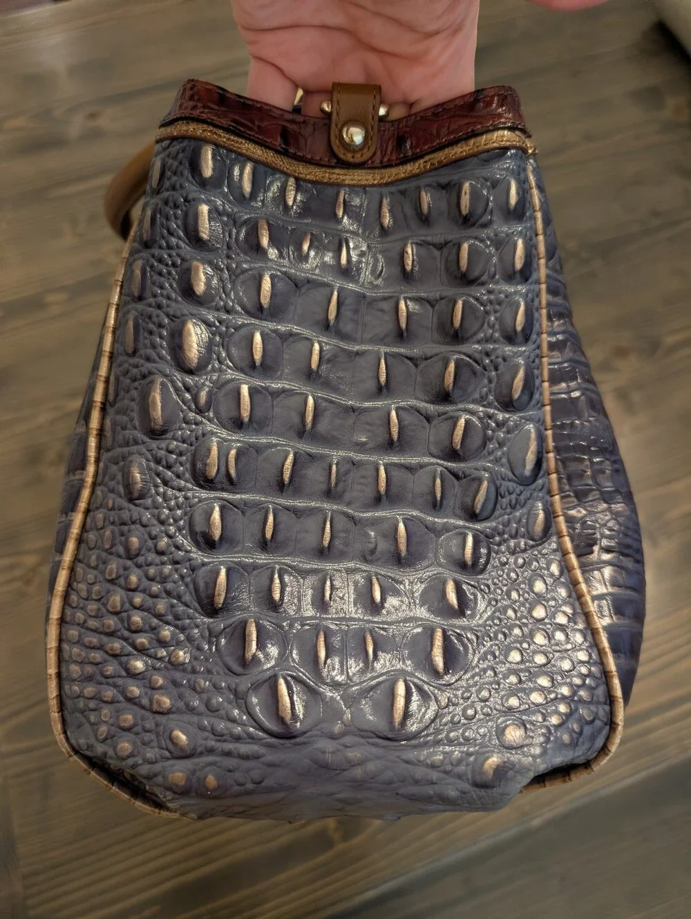 Brahmin Large Blue Brown Croc Satchel Purse Handbag